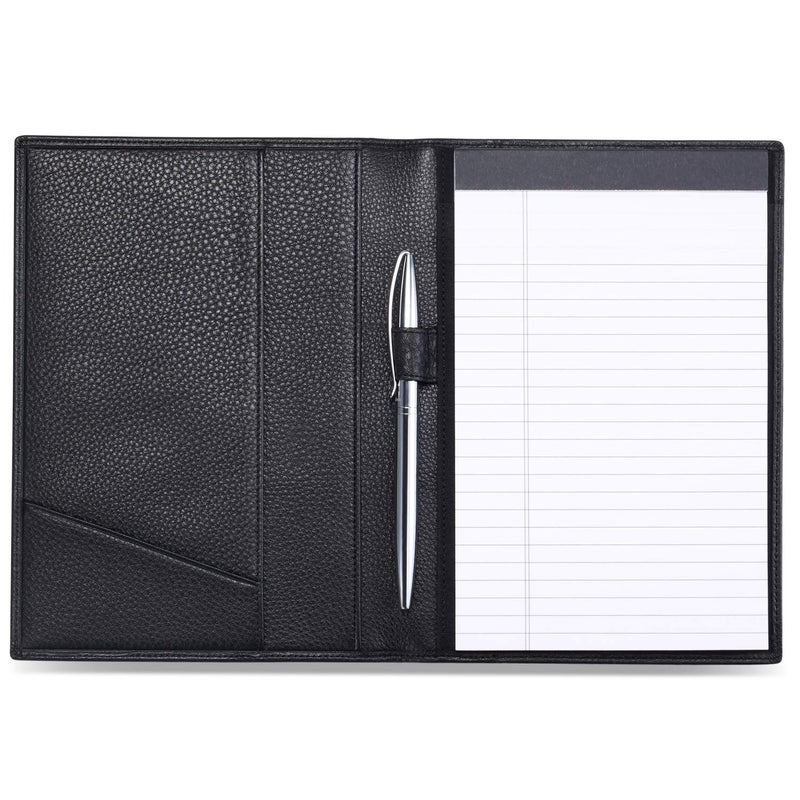 HISCOW Leather Junior Padfolio for Men & Women with Pen Loop, Italian Calfskin, Business Portfolio Notebook Folder (Pebbled Black) - Image 1